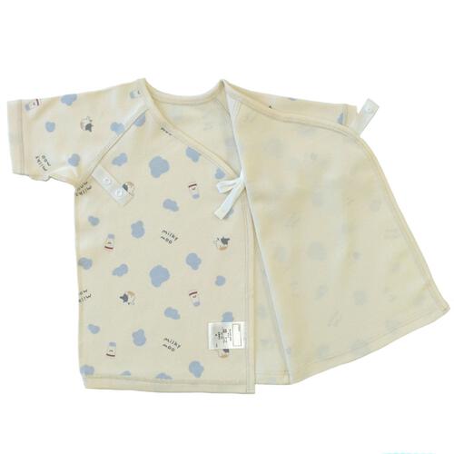 新生児肌着 5枚組 牛&times;格子(パステルブルー&times;50-60ｍ)