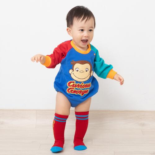 【Welcome to the Universe Baby × chimajiro0730さん】おさるのジョージ 長袖ダルマボディスーツ ブルー×80cm