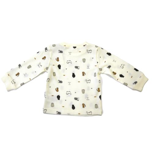 【ベビー×ペットコレクション】長袖Tシャツ ワッフル 猫総柄 ナチュラル×90cm