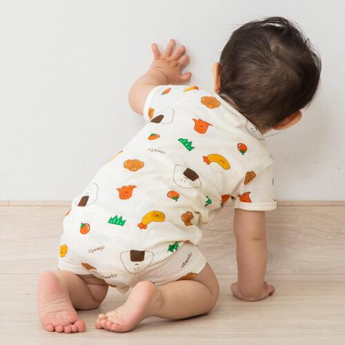 半袖ロンパース メッシュ天竺 お弁当柄 ナチュラル&times;80cm