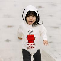 SNOOPY 長袖ボディスーツ フード付き 裏毛 スヌーピー ホワイト×80cm ベビーザらス限定