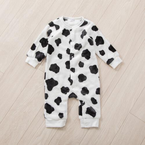 長袖カバーオール フリース 牛柄 ブラック×70cm