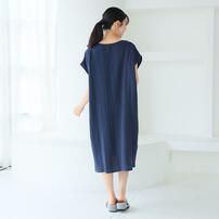 ぽこぽこガーゼの湯上りワンピ ネイビー×M-L