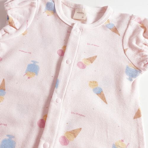 半袖ロンパース 鹿の子天竺 アイス柄 ピンク 70cm