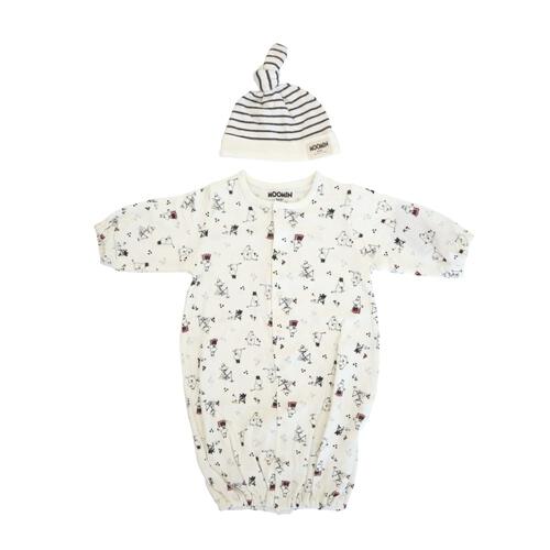 MOOMIN 新生児2WAYドレス 帽子付き 総柄 ムーミンファミリー（ホワイト×50-70cm） ベビーザらス限定