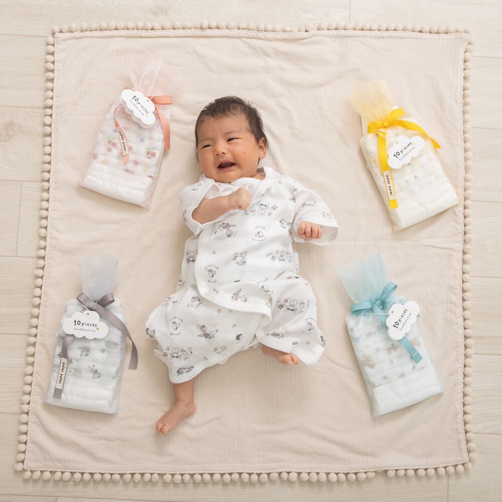 10枚組ガーゼハンカチ ブルーセット ブルー×フリー ベビーザらス限定