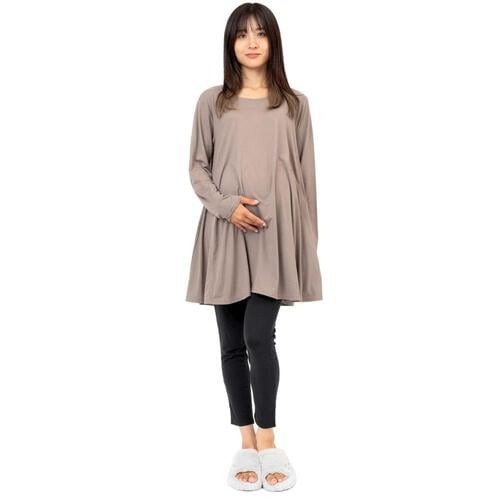 とろみ長袖トップス＋パンツセット(モカ&times;M-L)