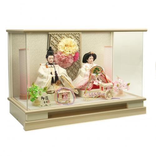 【雛人形】ケース親王飾り「花飾りグレージュパノラマアクリル」（322979）