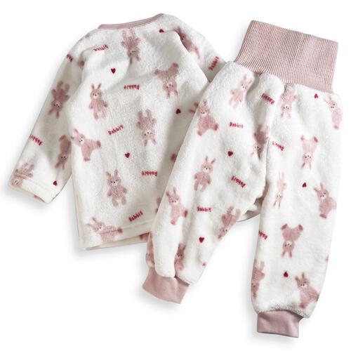 長袖腹巻パジャマ フリース ウサギ柄 ピンク×90cm