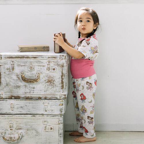 ディズニー 半袖パジャマ プリンセス 総柄 腹巻付き ピンク&times;110cm 