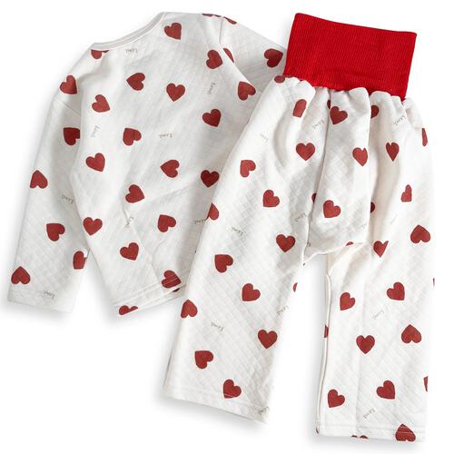 長袖腹巻付きパジャマ ニットキルト ハート柄 レッド&times;80cm ベビーザらス限定