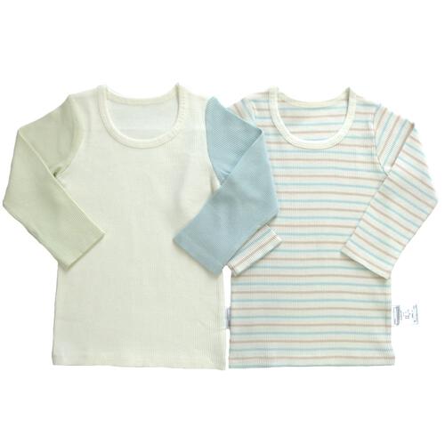 長袖シャツ肌着 2枚組 リブボーダー ホワイト×95cm ベビーザらス限定