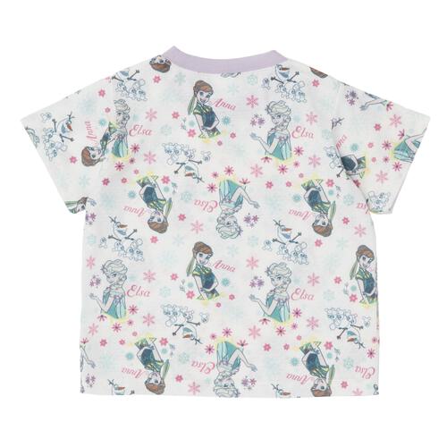 Disney ディズニー 半袖パジャマ アナと雪の女王 総柄 腹巻付き パープル&times;100cm