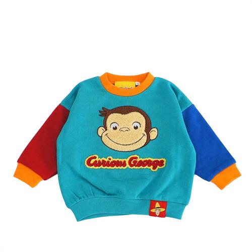 【Universal &times; chimajiro0730さん】 おさるのジョージ 配色トレーナー グリーン&times;120cm