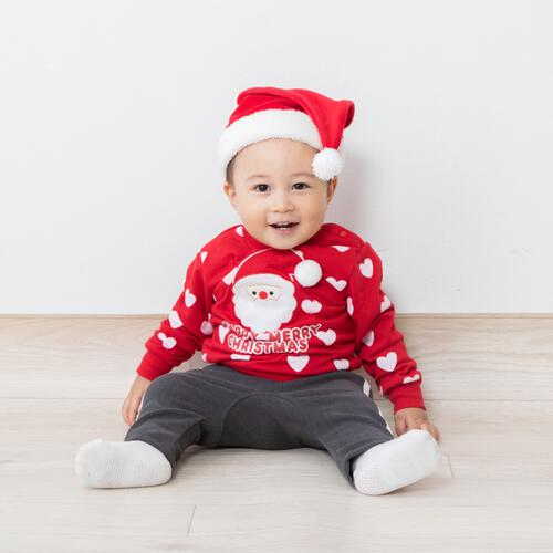 クリスマストレーナー 裏毛 サンタ レッド×80cm ベビーザらス限定