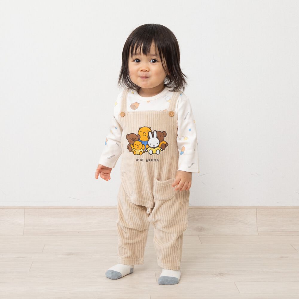 miffy ミッフィー 長袖フィットオールサロペット風 ミディアムベージュ