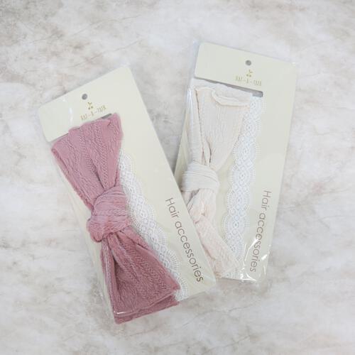 RAT-A-TATR ラッタッター キッズヘアバンドセット 2本組 ジャガード レース(ピンク×FREE)