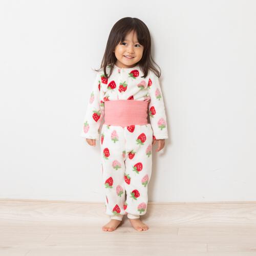 長袖腹巻パジャマ フリース イチゴ柄 レッド×90cm