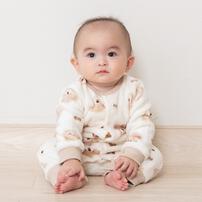 長袖カバーオール フリース クマ柄 ベージュ×70cm