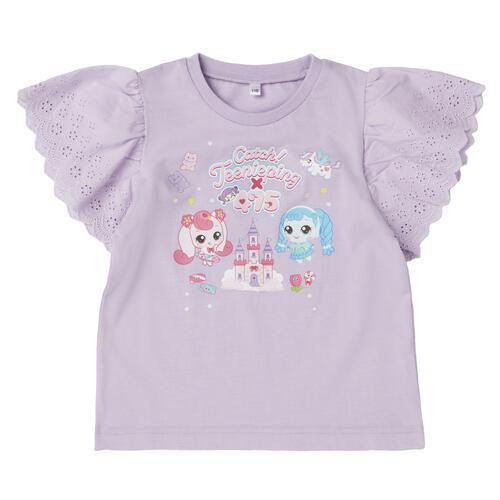 【ティニピン&times;しなこ】半袖Ｔシャツ 袖レース 天竺 パープル&times;100cm