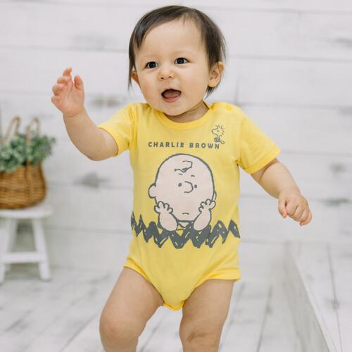 SNOOPY 半袖ボディスーツ ドッカン チャーリー イエロー&times;70cm