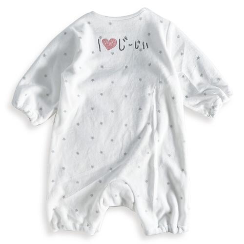 長袖ちびオール ベロア アイラブじーじぃ刺繍 ホワイト×60-70cmベビーザらス限定