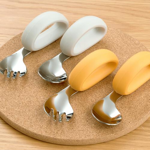 dear BABY ディアベビー はじめてでもにぎりやすいスプーン&フォーク (グレージュ) ベビーザらス限定