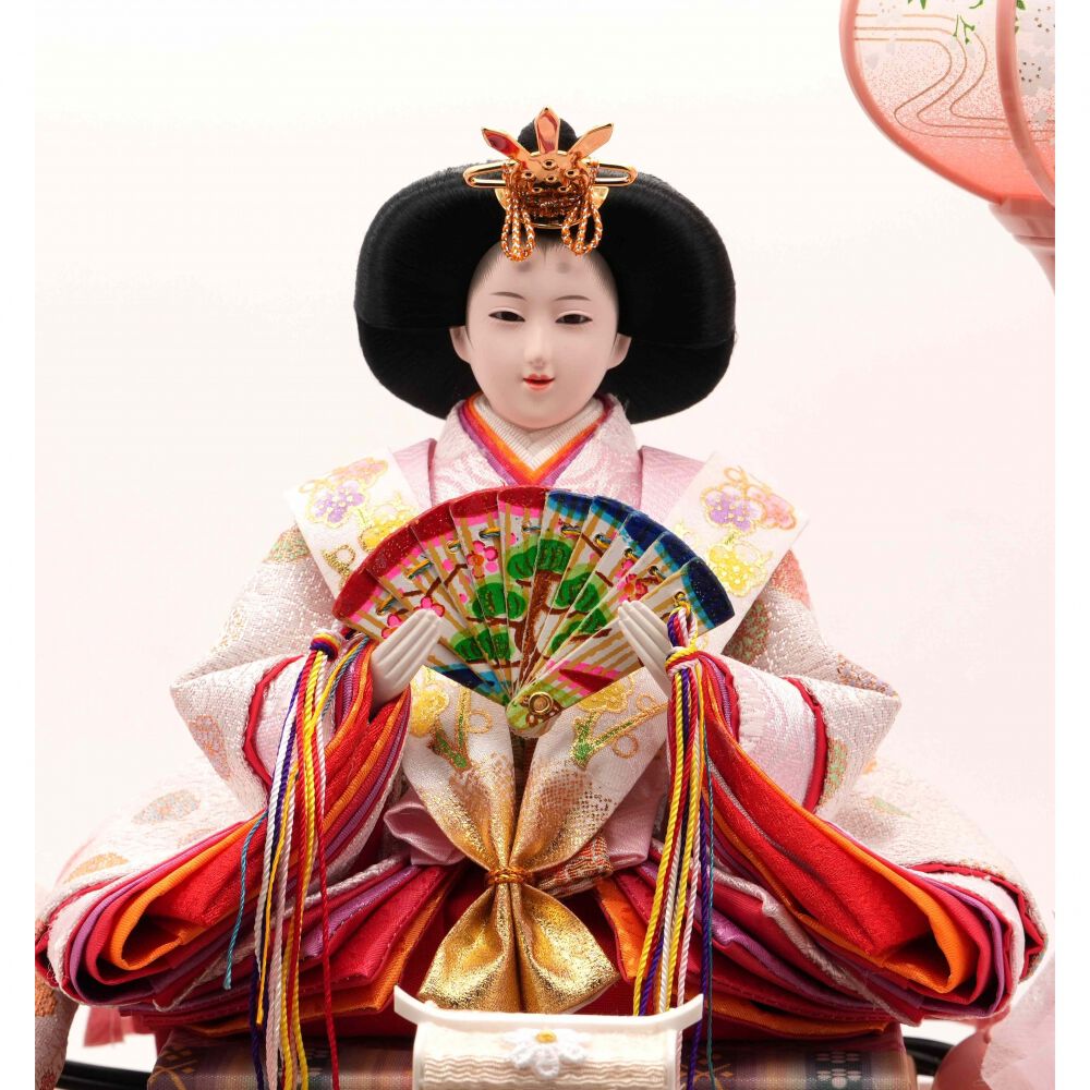 雛人形】ケース飾り 親王飾り「桜刺繍ピンク パノラマアクリル