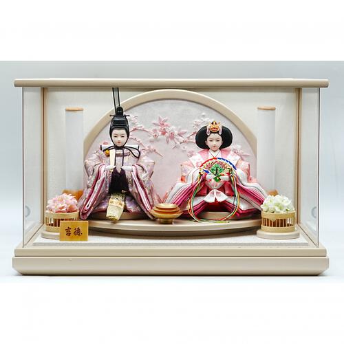 【雛人形】ケース親王飾り「桜刺繍衝立パノラマアクリル」（322723）