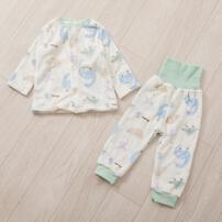 長袖腹巻パジャマ フリース 恐竜柄 グリーン×90cm