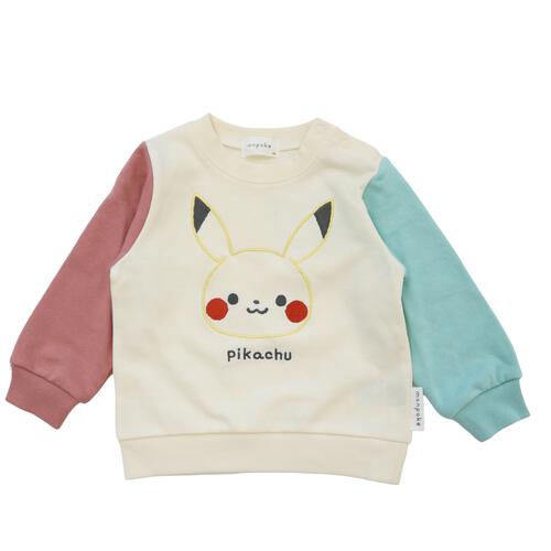 monpoke モンポケ トレーナー 袖切替 ピカチュウ(ナチュラル×90cm)