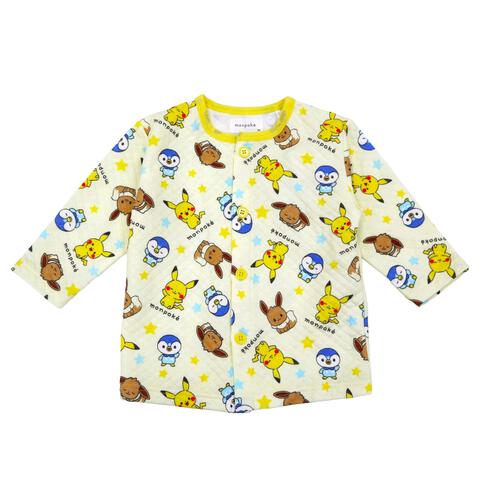 monpoke モンポケ 前開き長袖パジャマ 総柄 キルト 腹巻付き イエロー×90cm