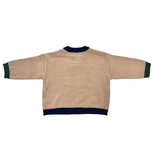 monpoke モンポケ 長袖ニット 裾配色風 ピカチュウ ベージュ×90cm