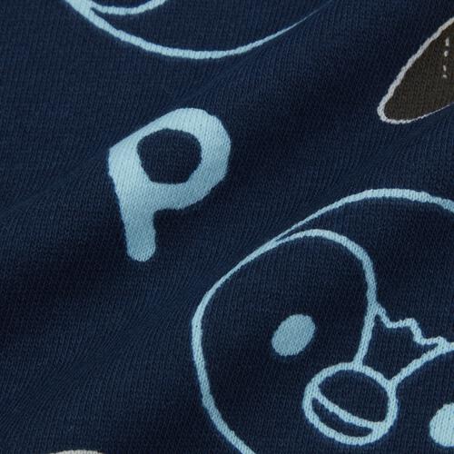 monpoke モンポケ トレーナー 裏毛 ポケット付き 総柄 ネイビー×100cm