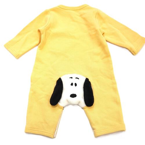 SNOOPY スヌーピー 長袖カバーオール おしり顔 イエロー×80cm ベビーザらス限定