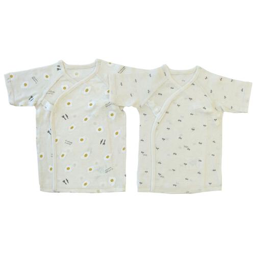 新生児短肌着 2枚組 目玉焼き×新芽(パステルイエロ×50-60ｍ)