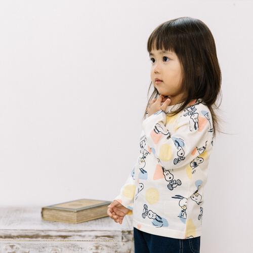 SNOOPY スヌーピー 長袖Tシャツ 天竺 総柄 ナチュラル×90cm ベビーザらス限定