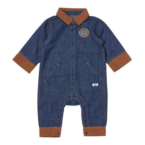 BUDDYLEE 長袖前開きロンパース 衿付き デニム×ニットコール ネイビー×80cm ベビーザらス限定