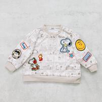 SNOOPY スヌーピー トレーナー 総柄 ワッペン ベージュ×95cm