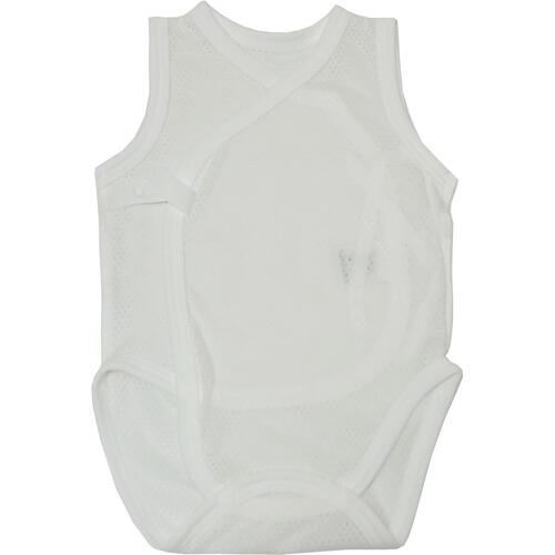 日本製 ノースリーブメッシュ打ち合わせロンパース２枚組 スナップタイプ イエロー×60-70cm