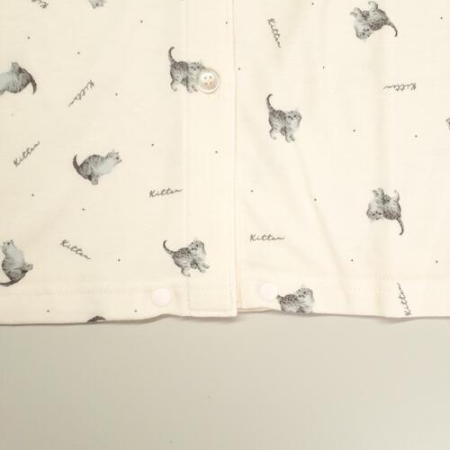 Petit jouet for maternity プティジョエット 長袖ワンピースパジャマ ロンパース型 スムース ネコ柄(ピンク×L-LL)