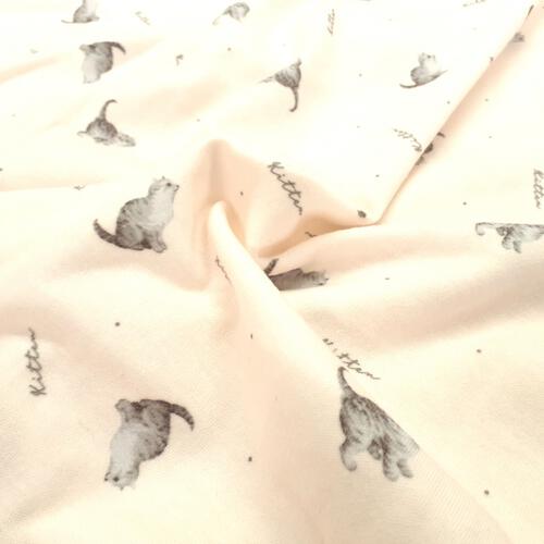 Petit jouet for maternity プティジョエット 長袖ワンピースパジャマ ロンパース型 スムース ネコ柄(ピンク×L-LL)