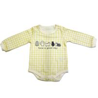 【ベビー×ペットコレクション】長袖ボディスーツ スタイ付き 格子柄 スムス ネコ イエロー×70cm