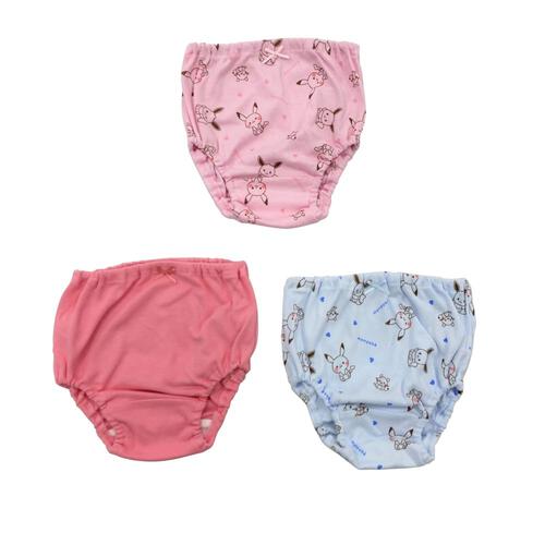 monpoke モンポケ 3枚組ショーツ 総柄×ワンポイント(ピンク×120cm)