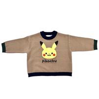 monpoke モンポケ 長袖ニット 裾配色風 ピカチュウ ベージュ×90cm