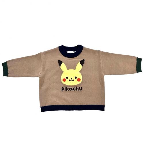 monpoke モンポケ 長袖ニット 裾配色風 ピカチュウ ベージュ×90cm