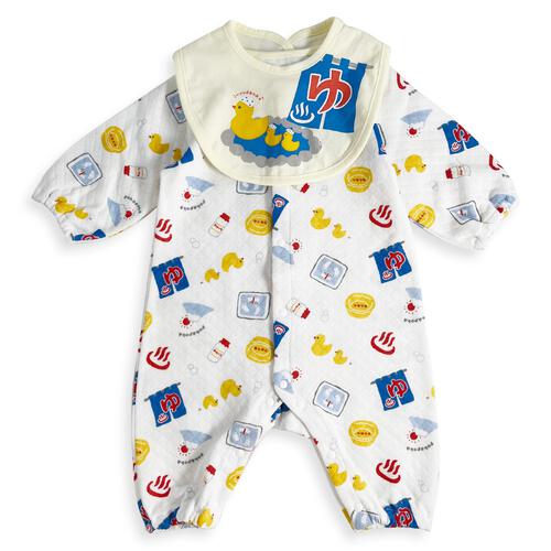 長袖ロンパス スタイツキ ニットキルト 温泉 イエロー×60-70cmベビーザらス限定