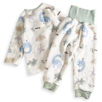 長袖腹巻パジャマ フリース 恐竜柄 グリーン×90cm