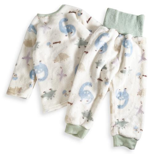 長袖腹巻パジャマ フリース 恐竜柄 グリーン×90cm