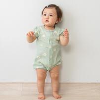 半袖ロンパース 鹿の子天竺 デイジー柄 グリーン&times;70cm